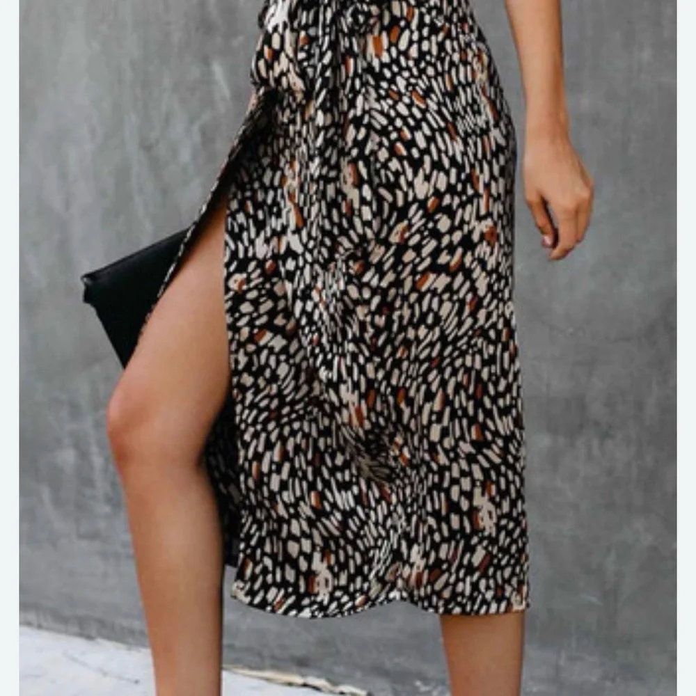 Vici Black and Brown Abstract Wrap Midi Skirt Sz S